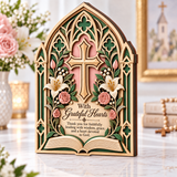 Catholight Wooden Faith Plaque - With Grateful Hearts