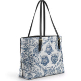 Catholight Sacred Elegance: Blue and White Devotion Leather Tote Bag