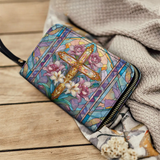 Catholight Floral Cross Radiance - Leather Wallet Purse