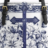 Catholight The Cross Amidst Blooming Faith Leather Tote Bag