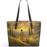 Catholight Divine Light and Love Leather Tote Bag