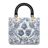 Catholight Sacred Elegance: Blue and White Devotion Lady Leather Bag