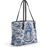 Catholight Sacred Serenity Virgin Mary  Leather Tote Bag