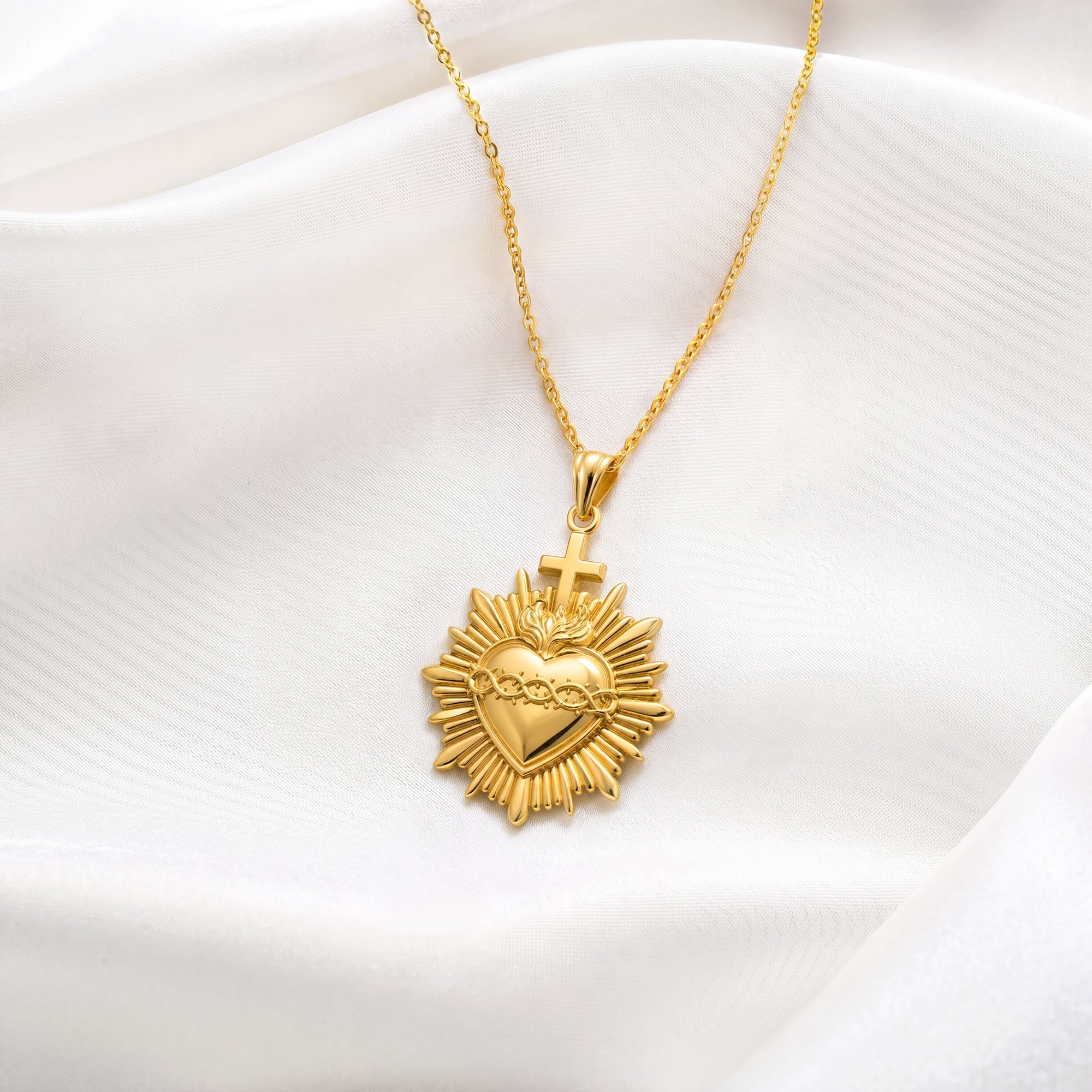 Catholight Sacred Heart of Jesus Crown of Thorns Necklace in 18K Gold Vermeil