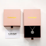 Catholight ST. Joseph and Three Heart Reversible Necklace in Oxidized Sterling Silver