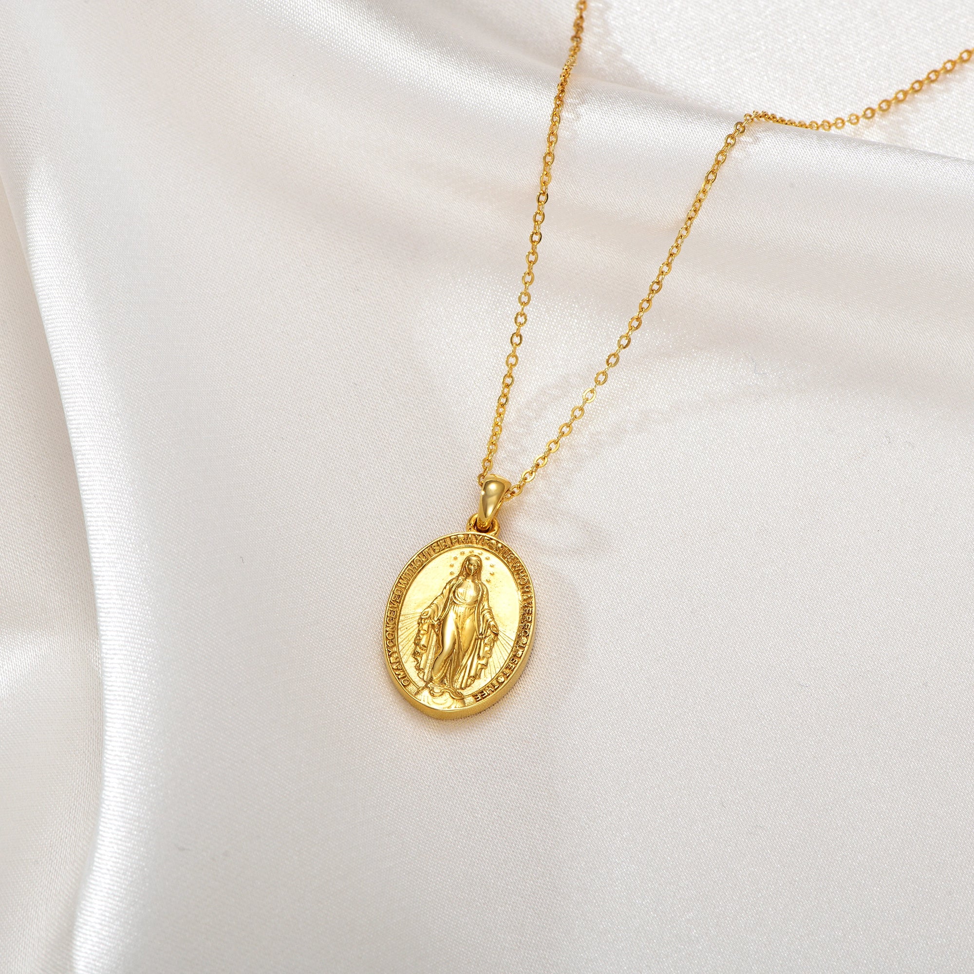 Catholight Miraculous Mary Necklace in Gold Vermeil