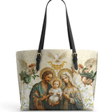 Catholight Holy Family Sacred Leather Tote Bag