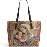Catholight Divine Madonna And Child Leather Tote Bags