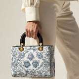 Catholight Sacred Elegance: Blue and White Devotion Lady Leather Bag