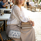 Catholight Sacred Elegance: Blue and White Devotion Leather Crossbody Bag