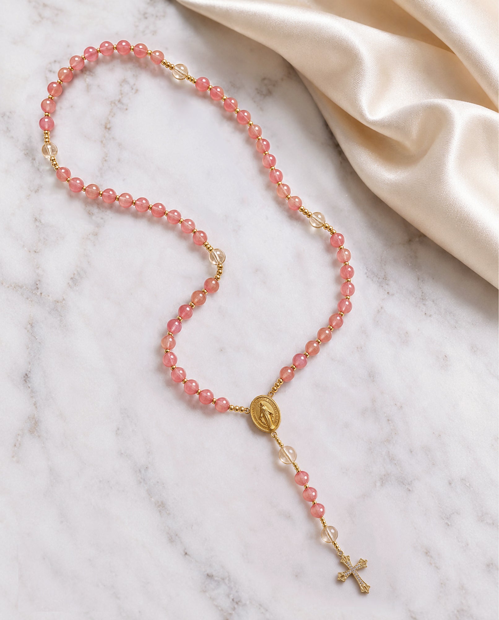 Catholight Marian Grace Rose Quartz Rosary